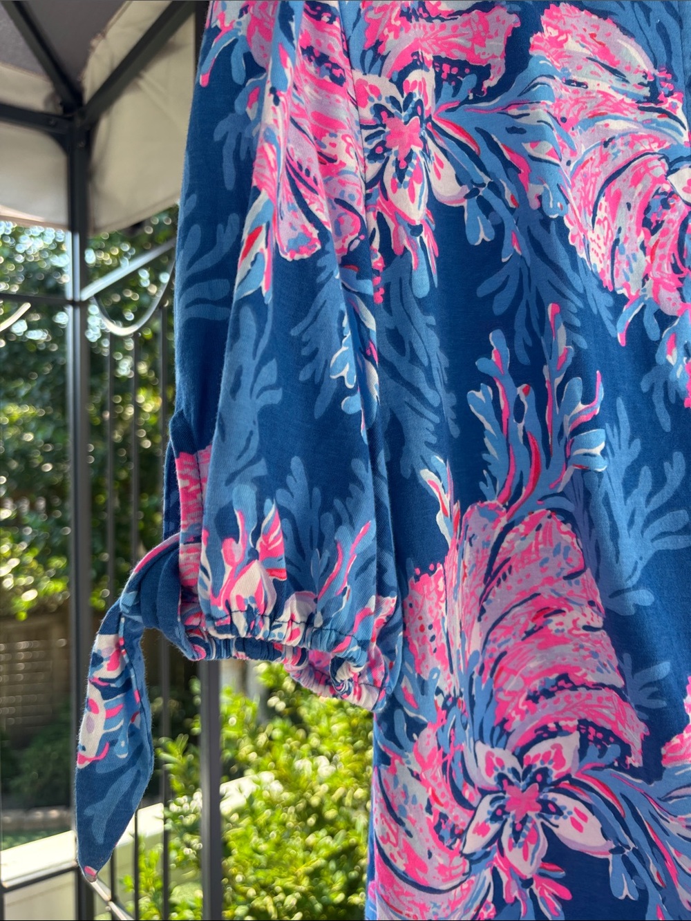 Lilly Pulitzer Easley Multi For The Fans Dress Coastal Blue Pink Hawaiian 🌺 XL - Picture 4 of 6